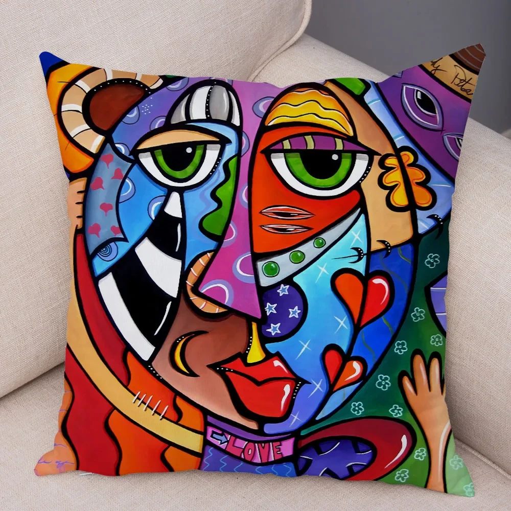 45x45cm Abstract Painting Nordic Style Colorful Cartoon Girlcushion for Sofa Home Cover Decoration Pillowcase